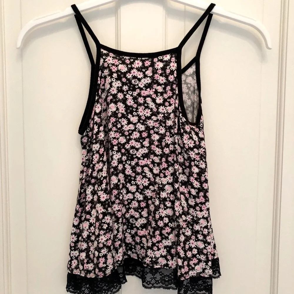 Justice black pink black floral cami top 14